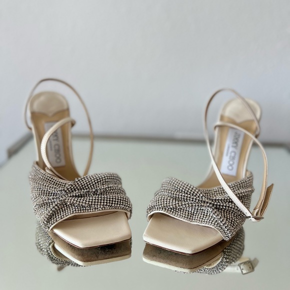 JIMMY CHOO Naria 110 Crystal-Embellished Leather Sandals White $1,625 36 - Picture 10 of 16